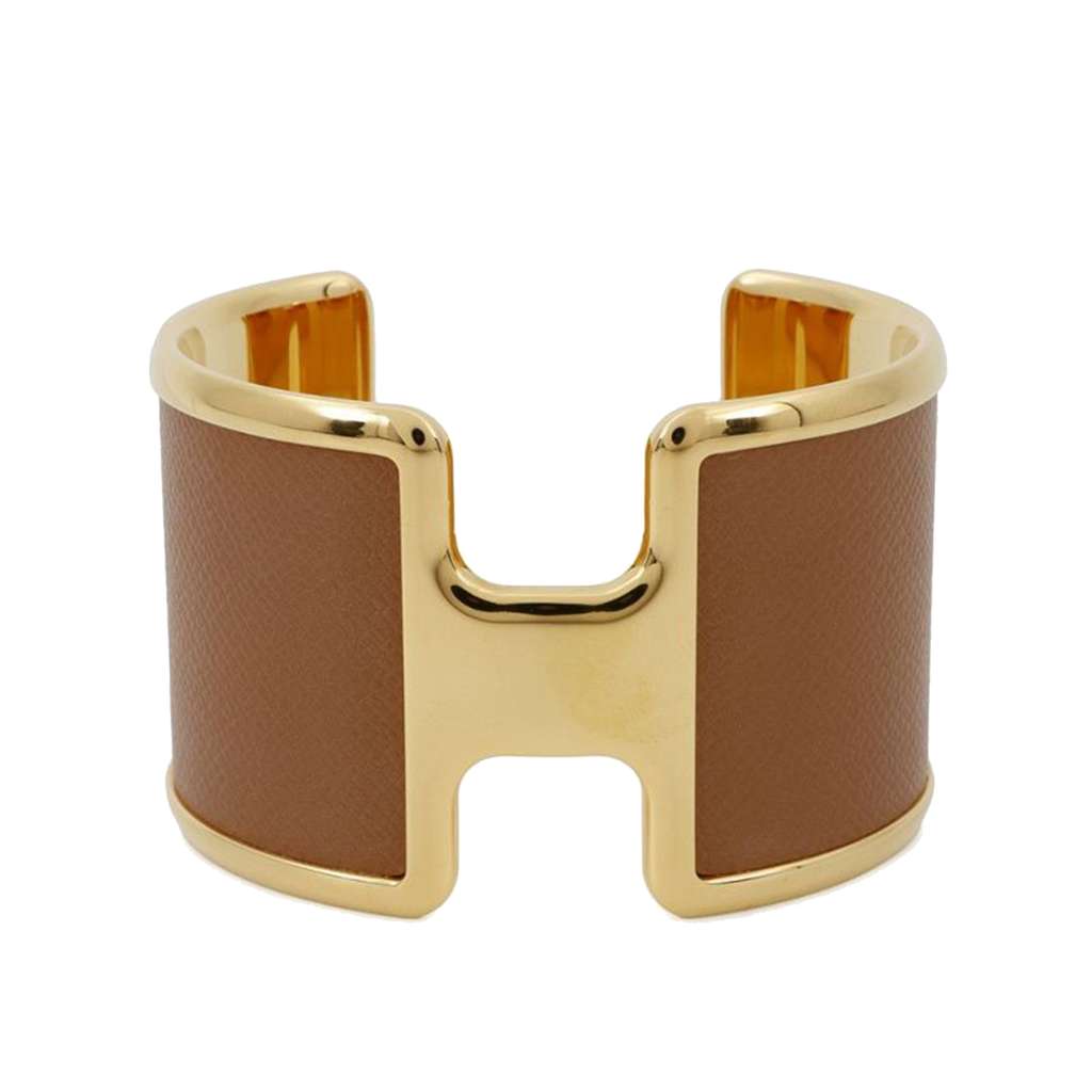 Hermès Gold Plated Epsom Olympe Cuff Bracelet