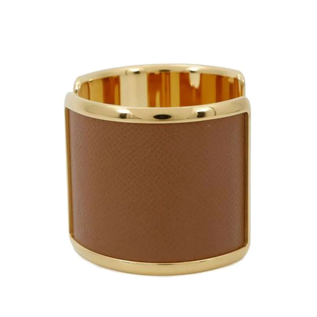 Hermès Gold Plated Epsom Olympe Cuff Bracelet Gold Metal Good - Back View