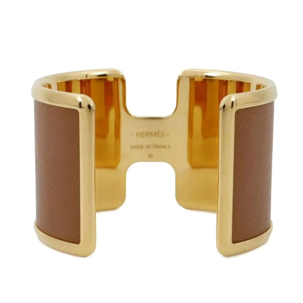 Hermès Gold Plated Epsom Olympe Cuff Bracelet Gold Metal Good - Inside View