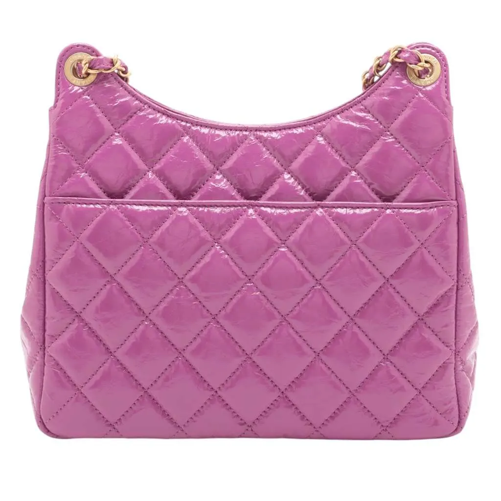 Chanel Medium Shiny Crumpled Calfskin Wavy CC Hobo Purple Leather Very good - Back View