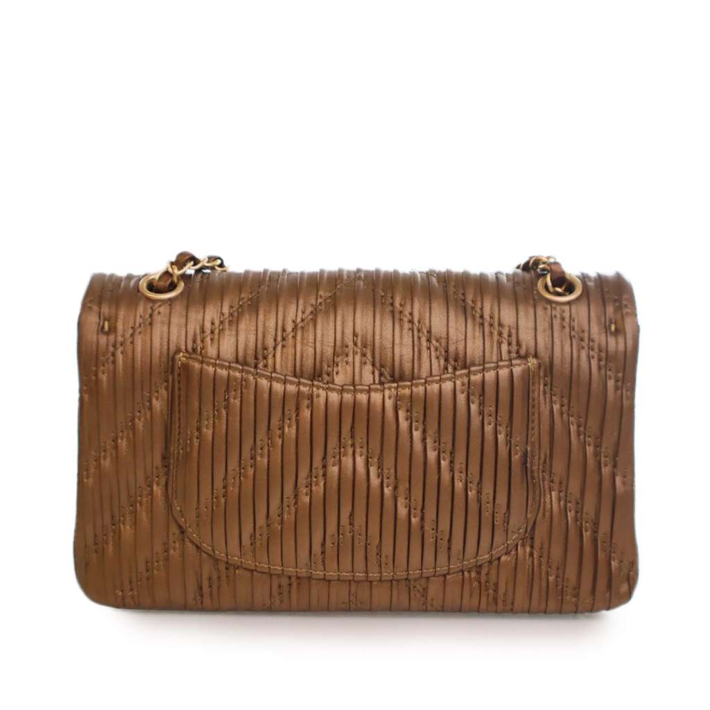 Chanel Medium Classic Chevron Calfskin Pleated Double Flap - Back view