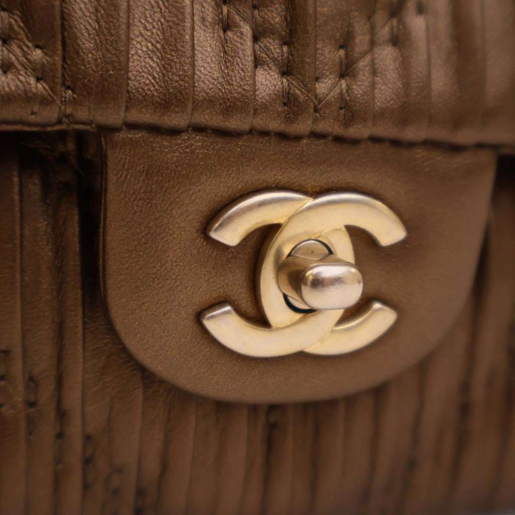 Chanel Medium Classic Chevron Calfskin Pleated Double Flap - Image 11