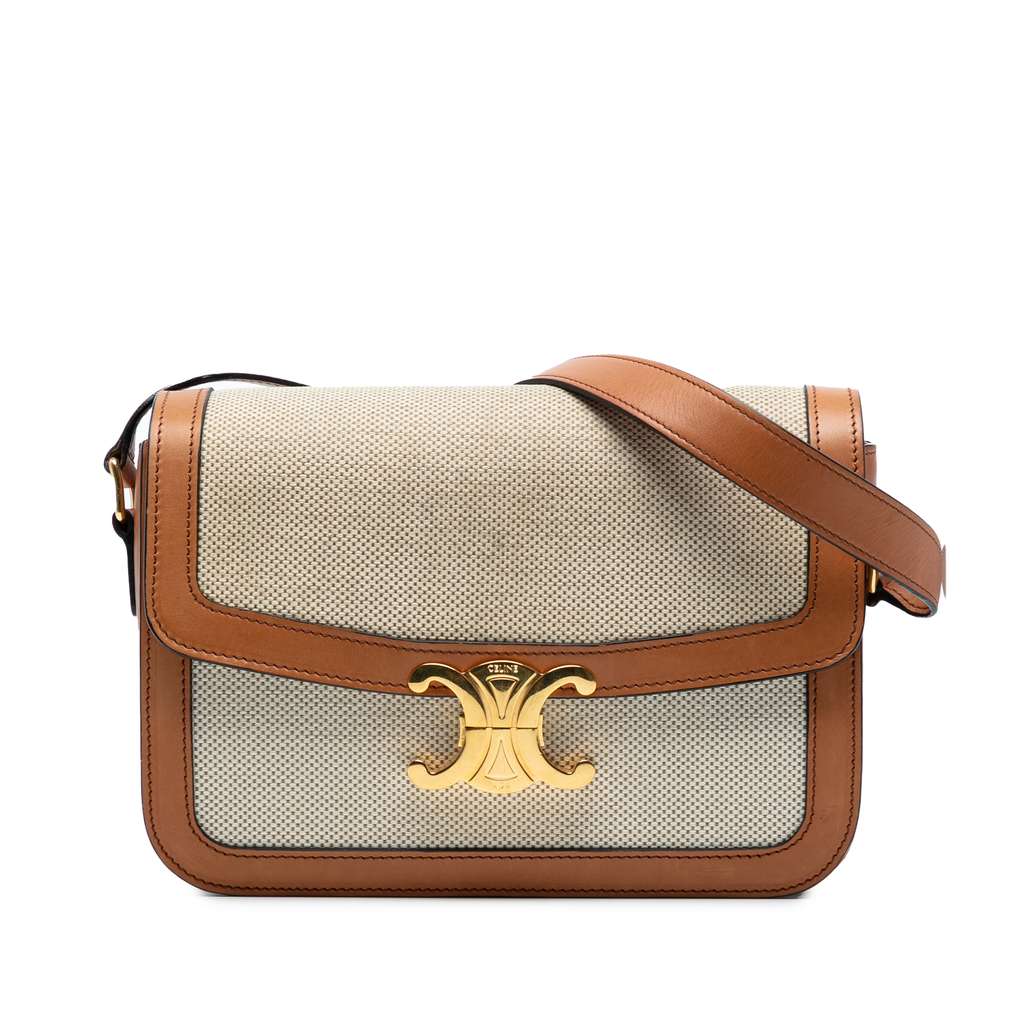 Celine Classique Canvas and Calfskin Triomphe Crossbody