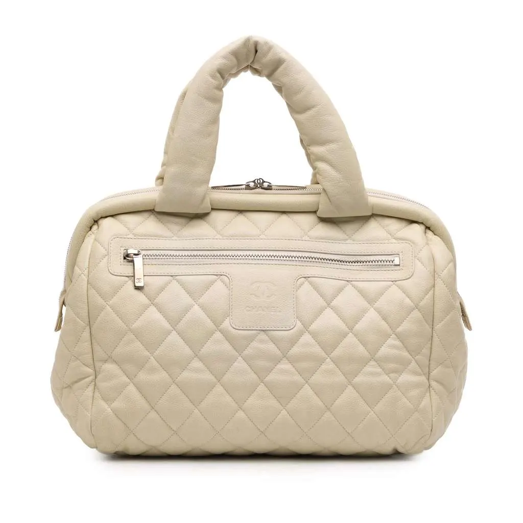 Chanel Quilted Caviar Coco Cocoon Bowler Bag White Leather Very good - Front View