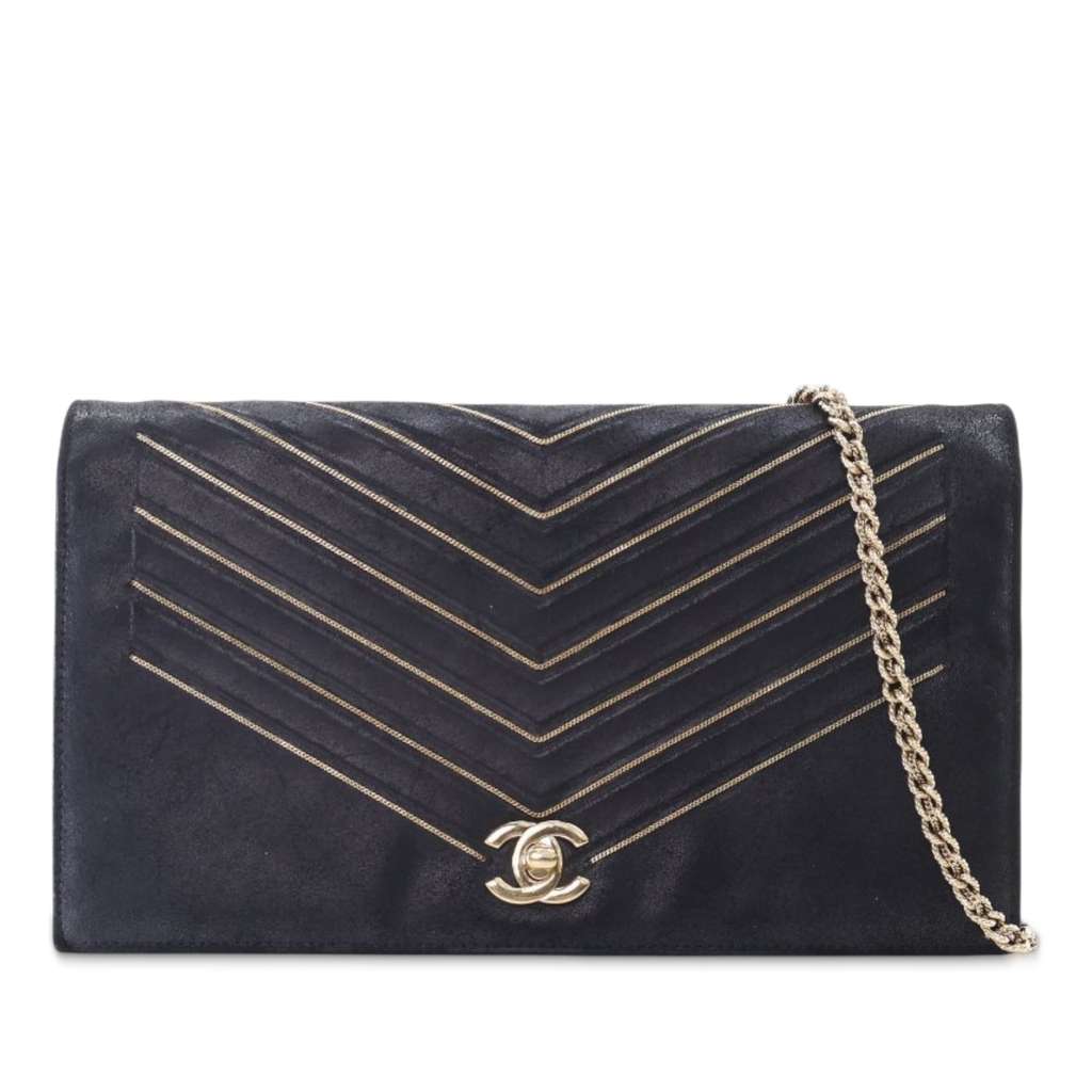 Chanel Chevron Nubuck Micro Chain Embellished Flap