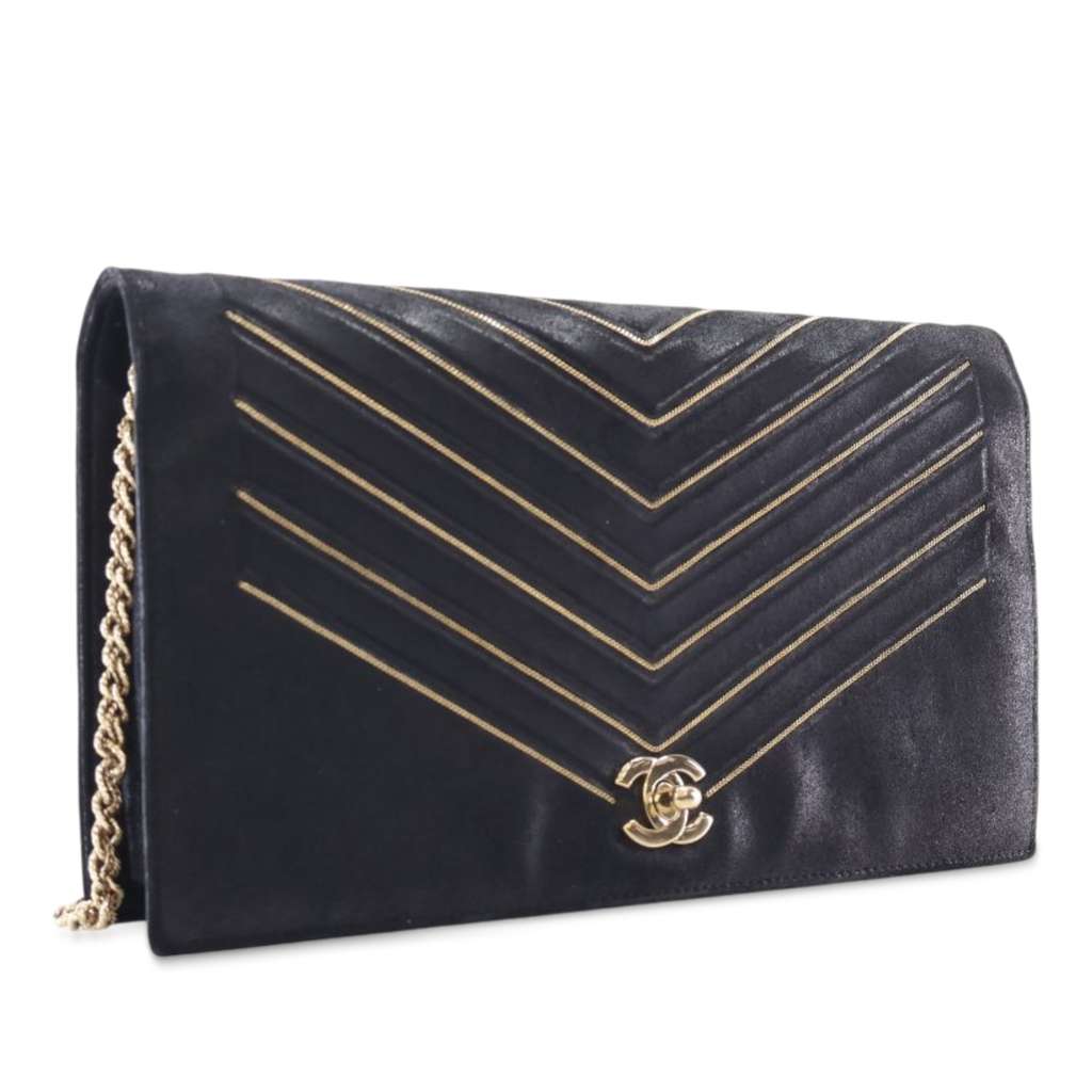 Chanel Chevron Nubuck Micro Chain Embellished Flap - Back view