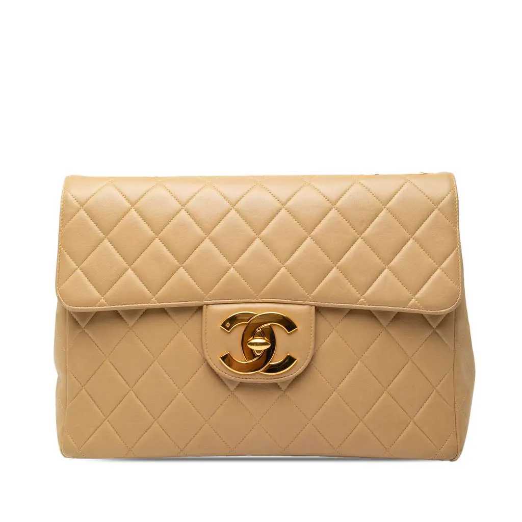 Chanel Jumbo XL Classic Lambskin Single Flap Brown Leather Good - Front View