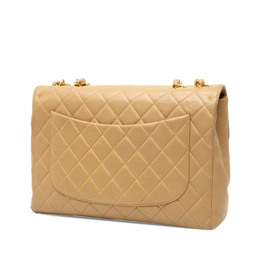 Chanel Jumbo XL Classic Lambskin Single Flap Brown Leather Good - Back View