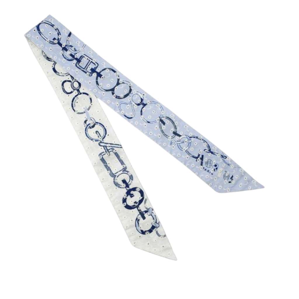 Hermès Do Re Boucles Broderie Anglaise Embroidered Silk Twilly Scarf