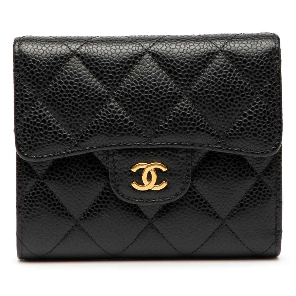 Chanel CC Quilted Caviar Compact Flap Wallet