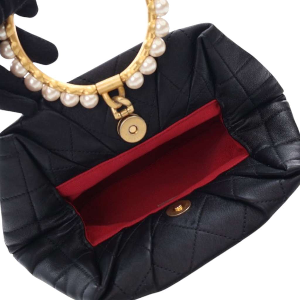 Chanel Quilted Lambskin Pearl Crown Handle Clutch - 3