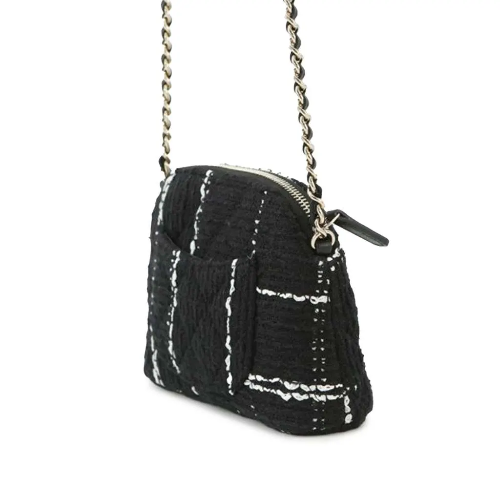 Chanel Mini CC Stitched Tweed VIP Crossbody Black Tweed Good - Back View