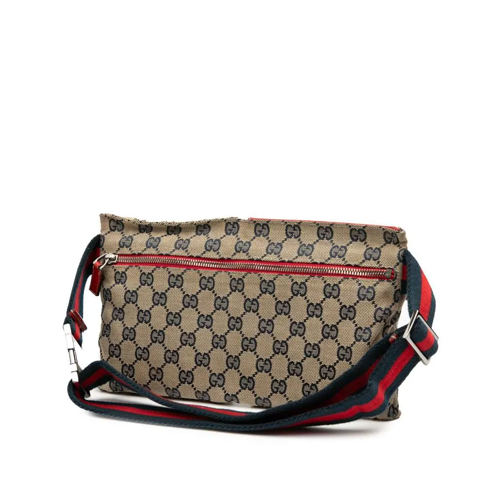 Gucci GG Canvas Web Double Pocket Belt Bag Brown Canvas Very good - Back View