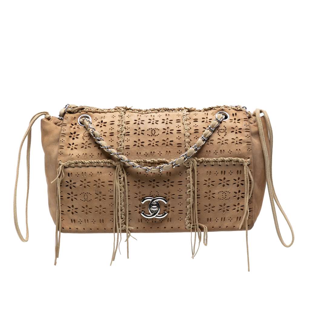 Chanel Perforated Suede Fringe Flap