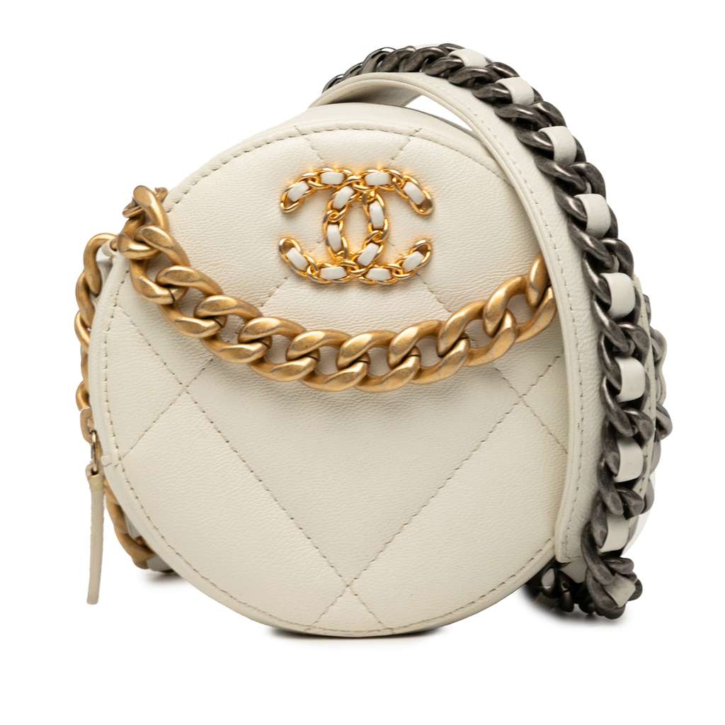 Chanel Quilted Goatskin 19 Round Clutch With Chain