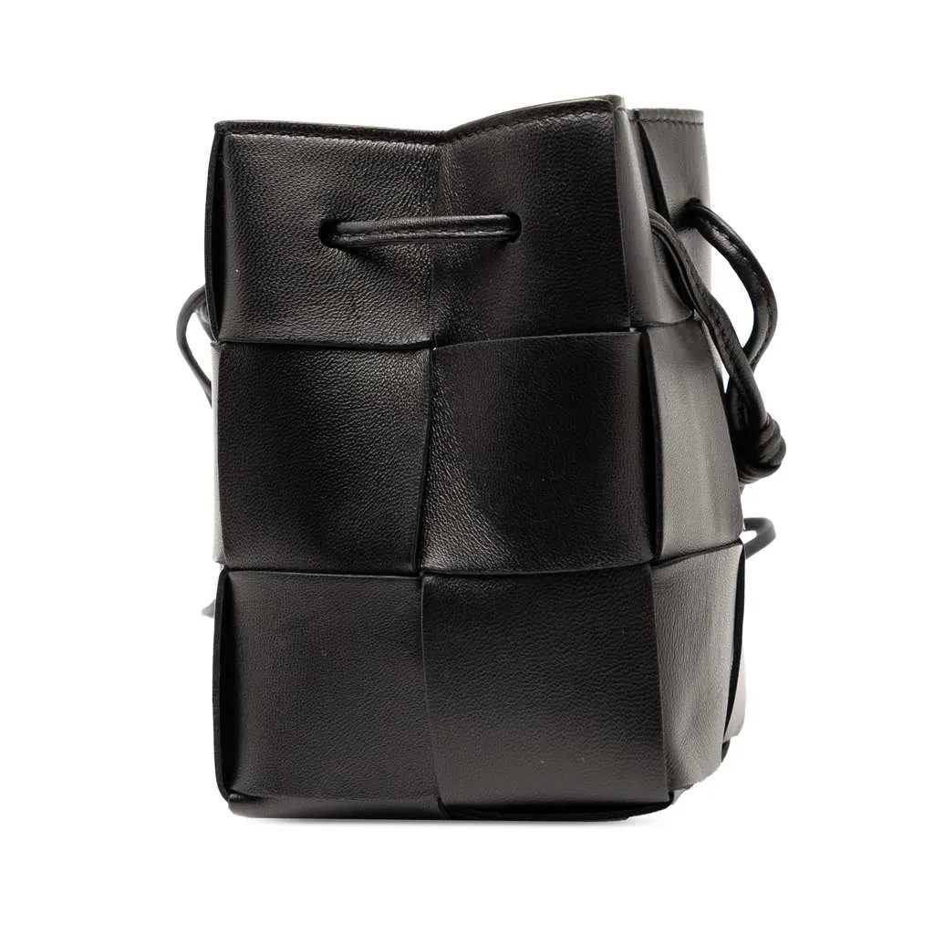 Bottega Veneta Mini Nappa Maxi Intrecciato Cassette Bucket Bag Black Leather Good - Back View