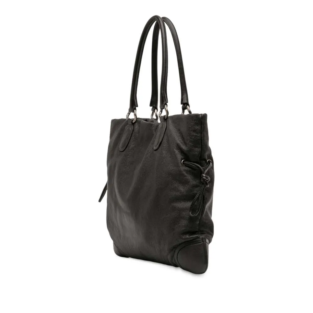 Chanel Washed Calfskin CC Cup Drawstring Tote Black Leather Good - Back View