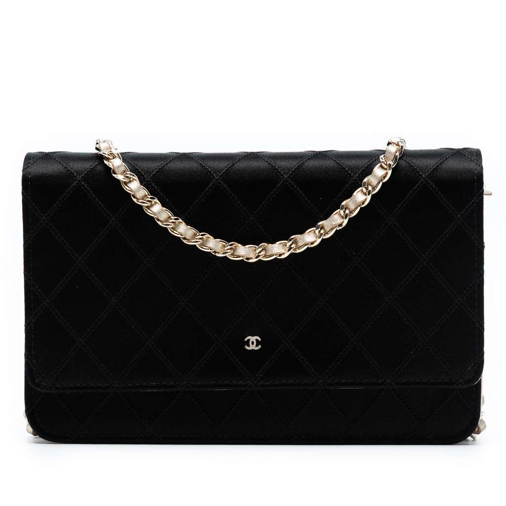Chanel Bicolor Satin Diamond Stitch Wallet On Chain