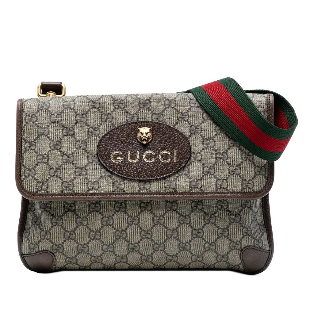 Gucci Medium GG Supreme Web Neo Vintage Double Flap Messenger Bag