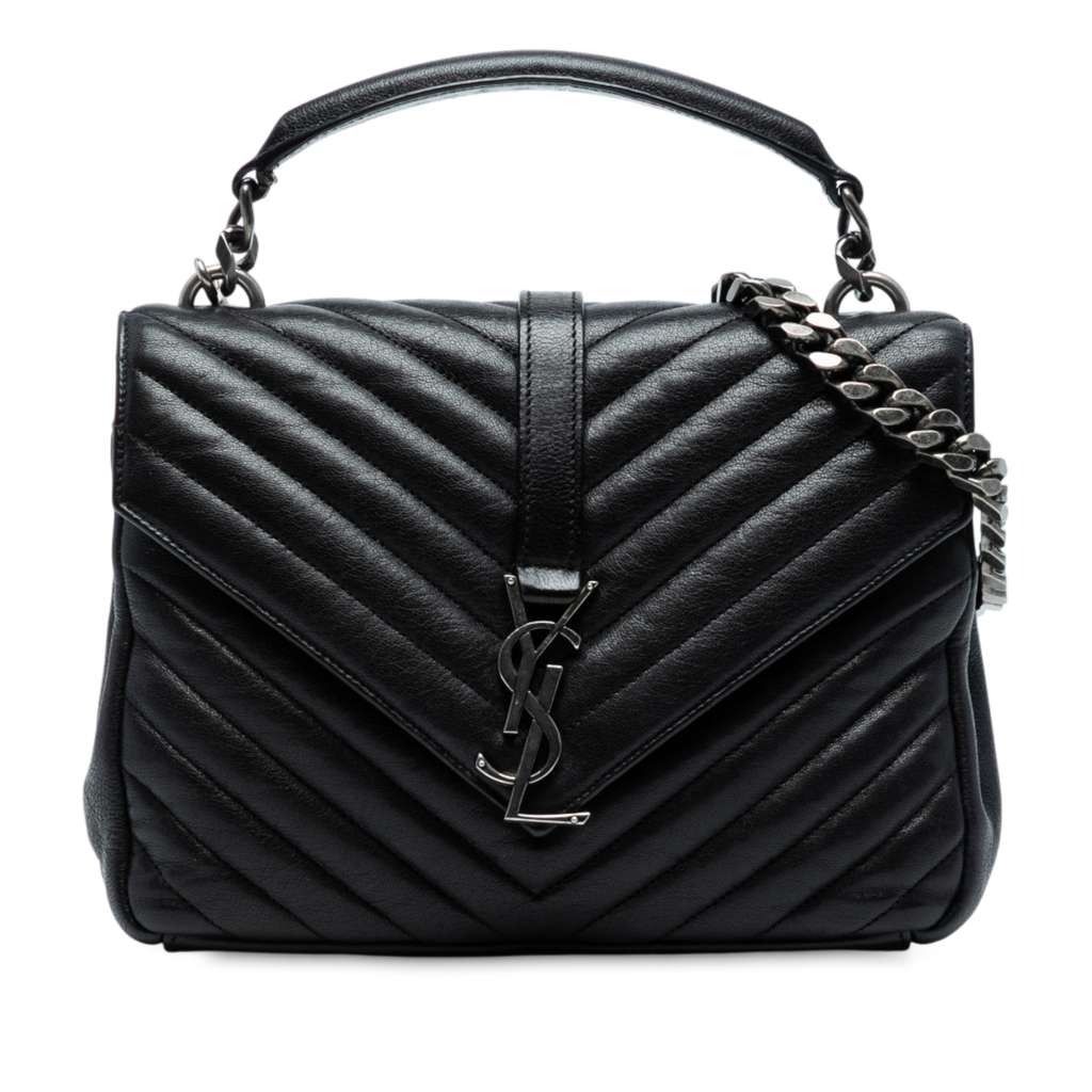 Saint Laurent Medium Quilted Chevron Sheepskin College Satchel