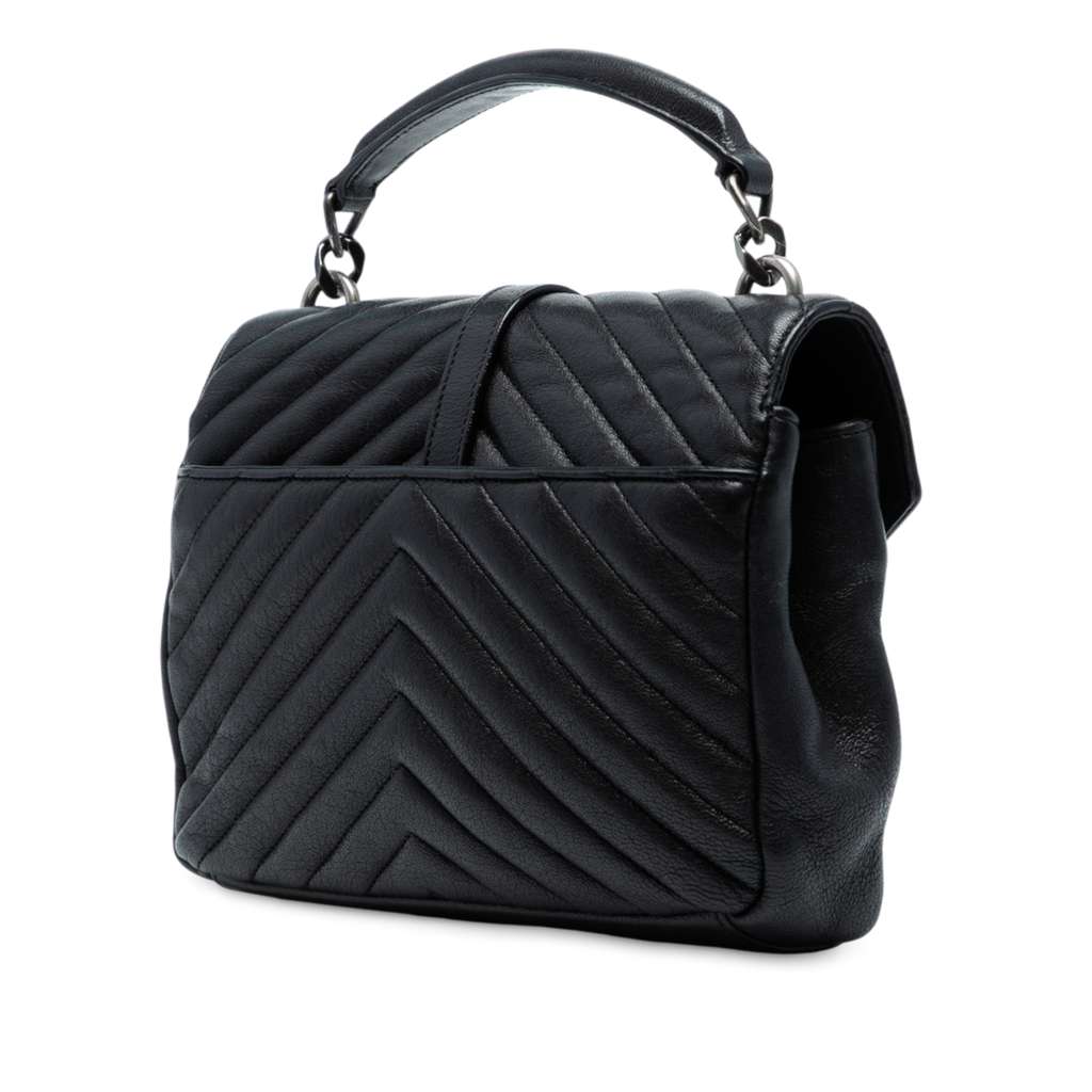 Saint Laurent Medium Quilted Chevron Sheepskin College Satchel - Back view