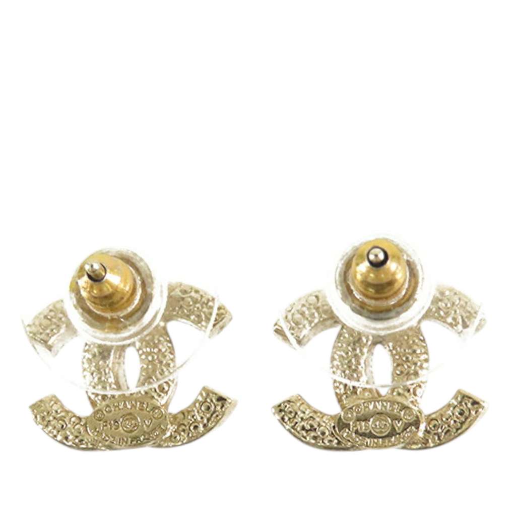 Chanel Gold Plated CC Crystal Push Back Earrings - Back view