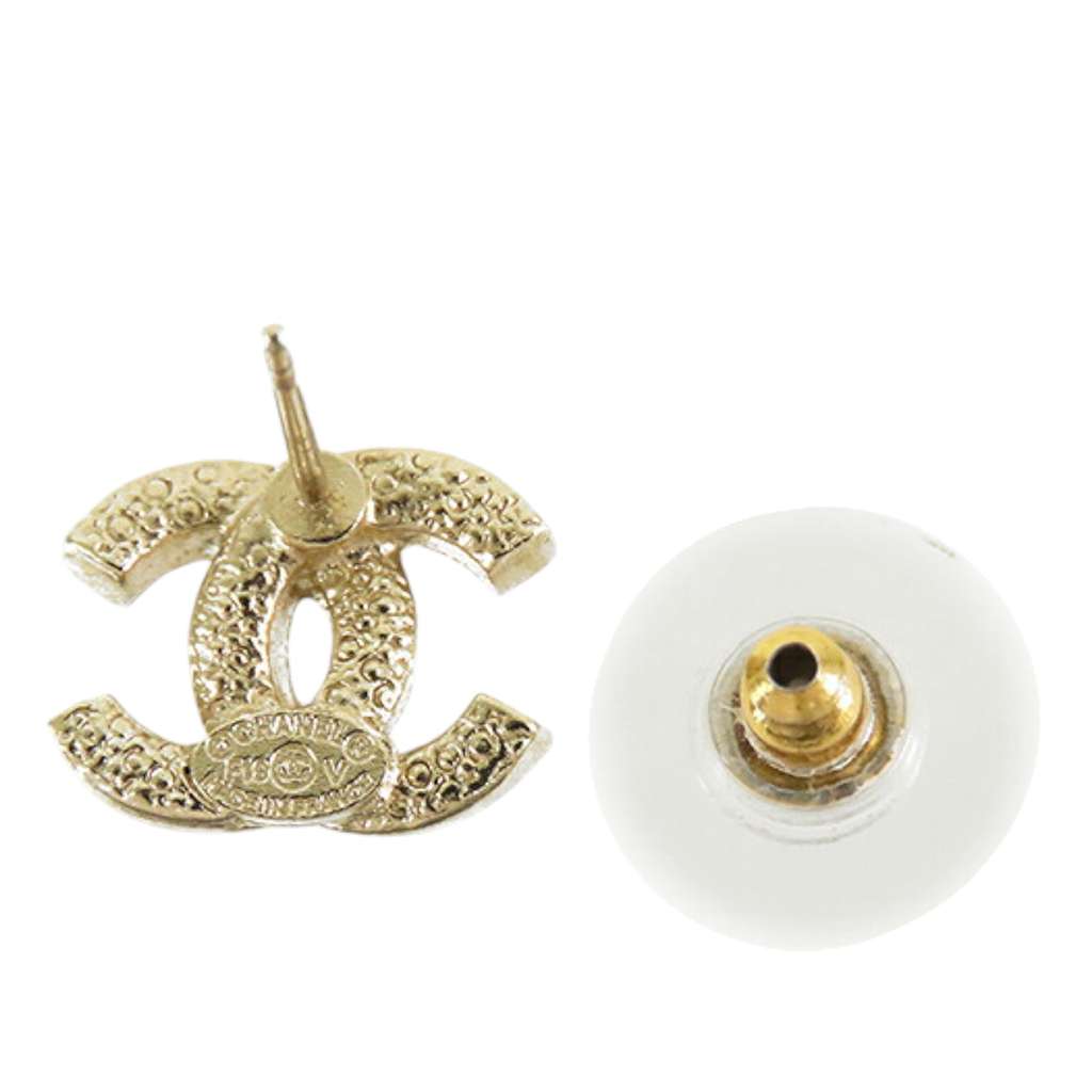 Chanel Gold Plated CC Crystal Push Back Earrings - Image 6