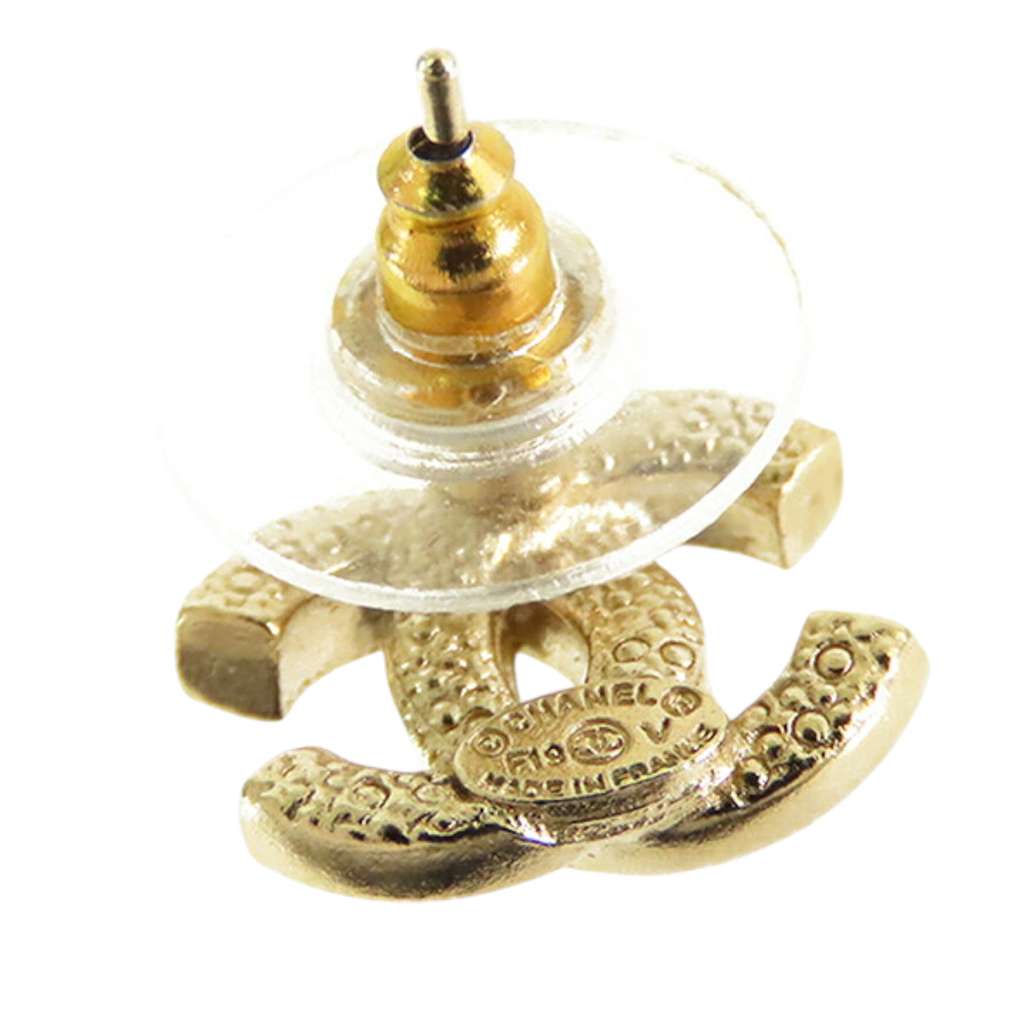 Chanel Gold Plated CC Crystal Push Back Earrings - Side view