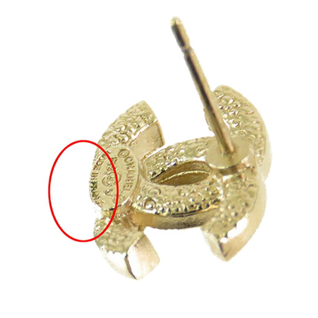 Chanel Gold Plated CC Crystal Push Back Earrings - Detail 1