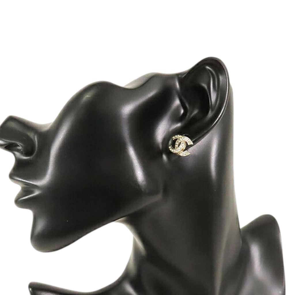 Chanel Gold Plated CC Crystal Push Back Earrings - Image 10