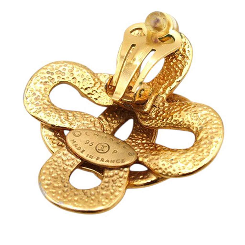 Chanel Gold Plated CC Clover Clip On Earrings - Back view