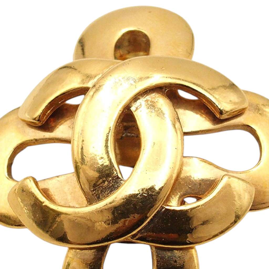 Chanel Gold Plated CC Clover Clip On Earrings - 4