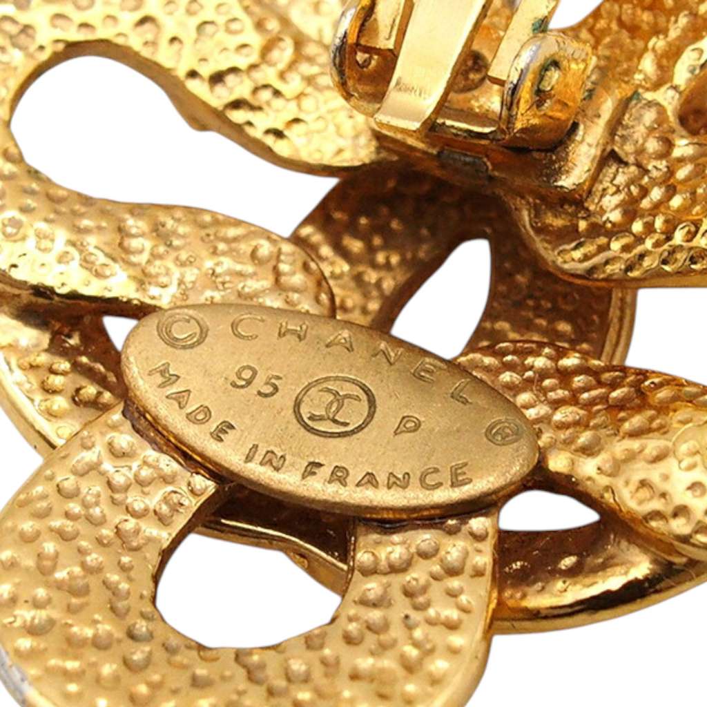 Chanel Gold Plated CC Clover Clip On Earrings - Side view