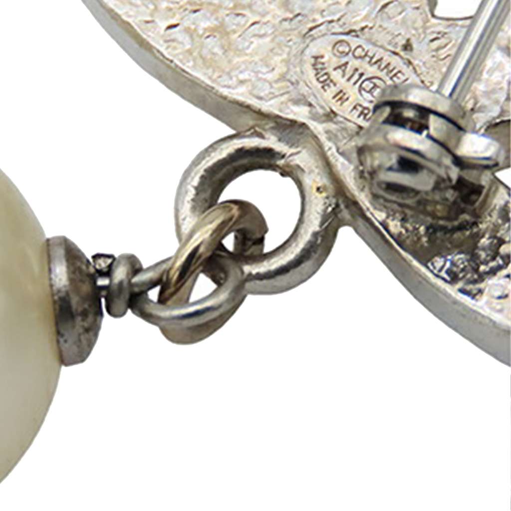 Chanel Silver Plated CC Faux Pearl Brooch - Side view