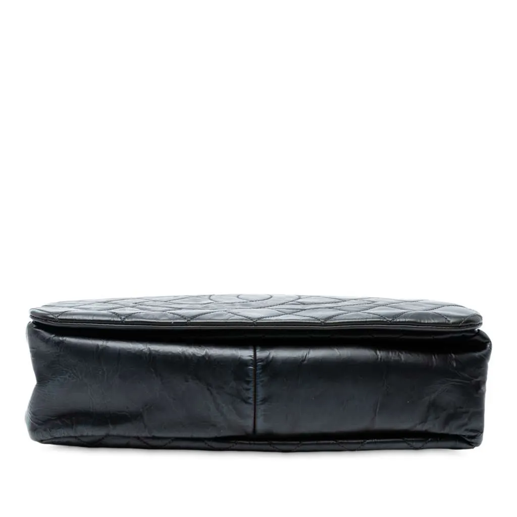 Chanel XL CC Glazed Quilted Calfskin Single Flap Black Leather Good - Inside View