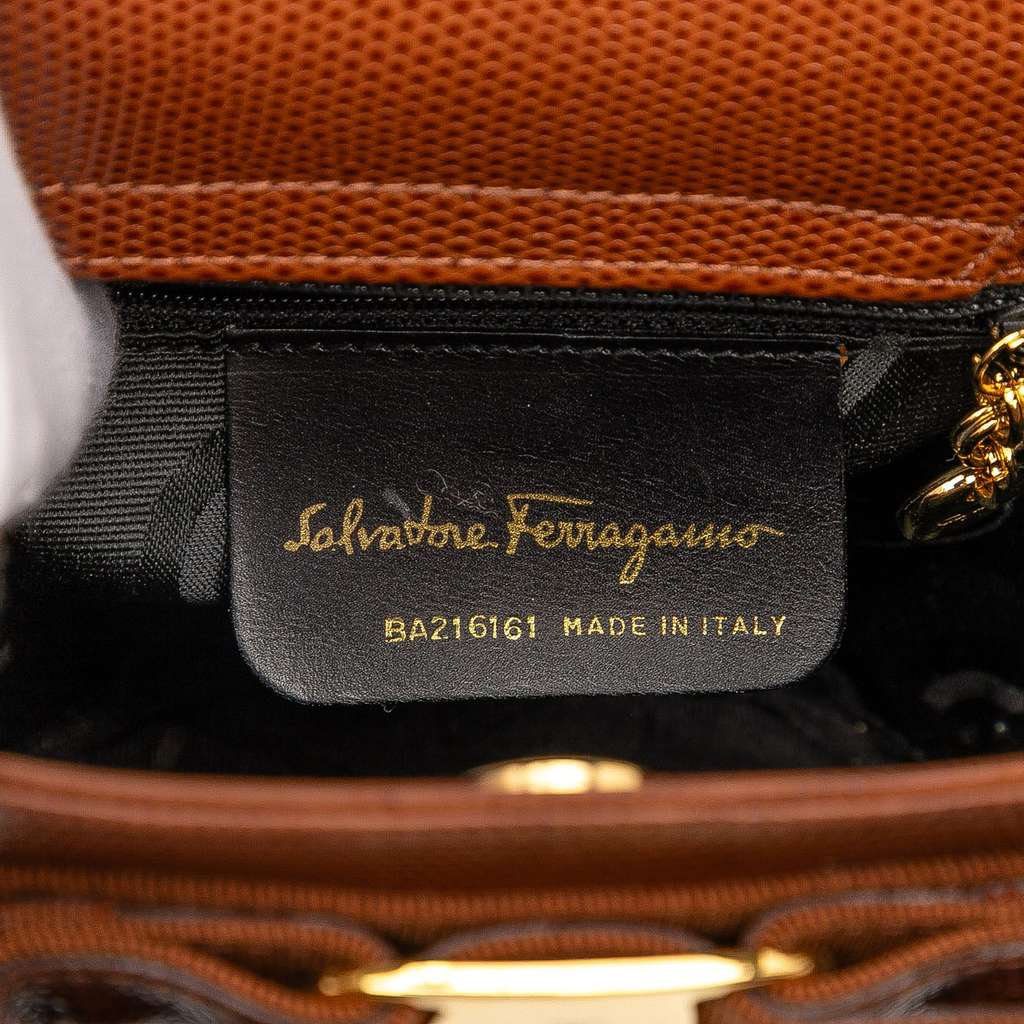 Salvatore Ferragamo Lizard Embossed Leather Vara Bow Top Handle Bucket Bag - Side view