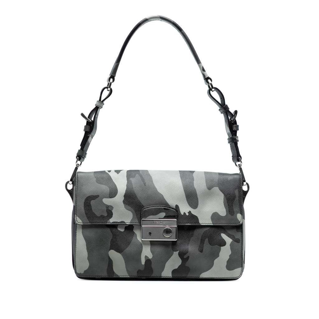 Prada Saffiano Camouflage Sound Lock Shoulder Bag
