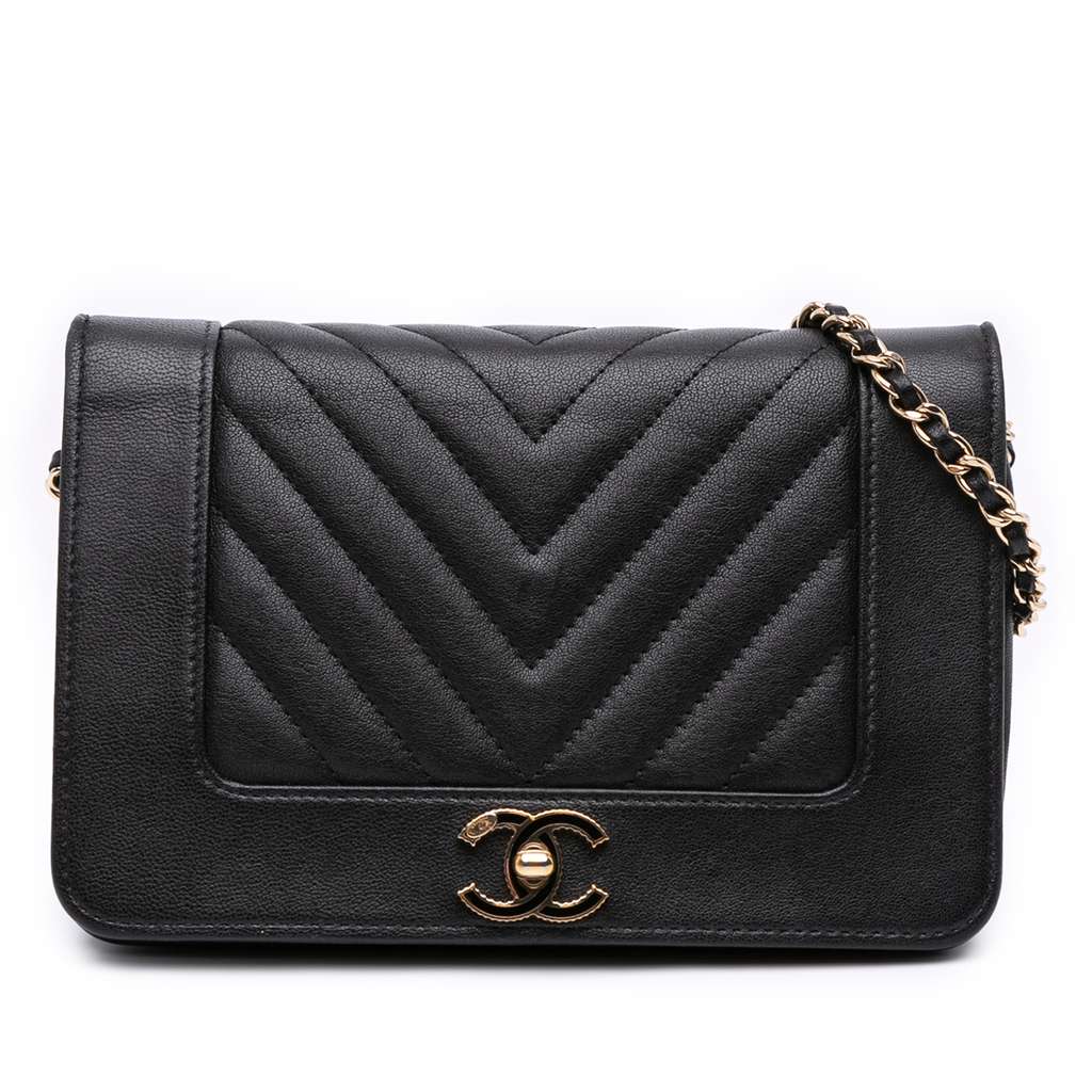 Chanel Chevron Sheepskin Mademoiselle Vintage Wallet on Chain