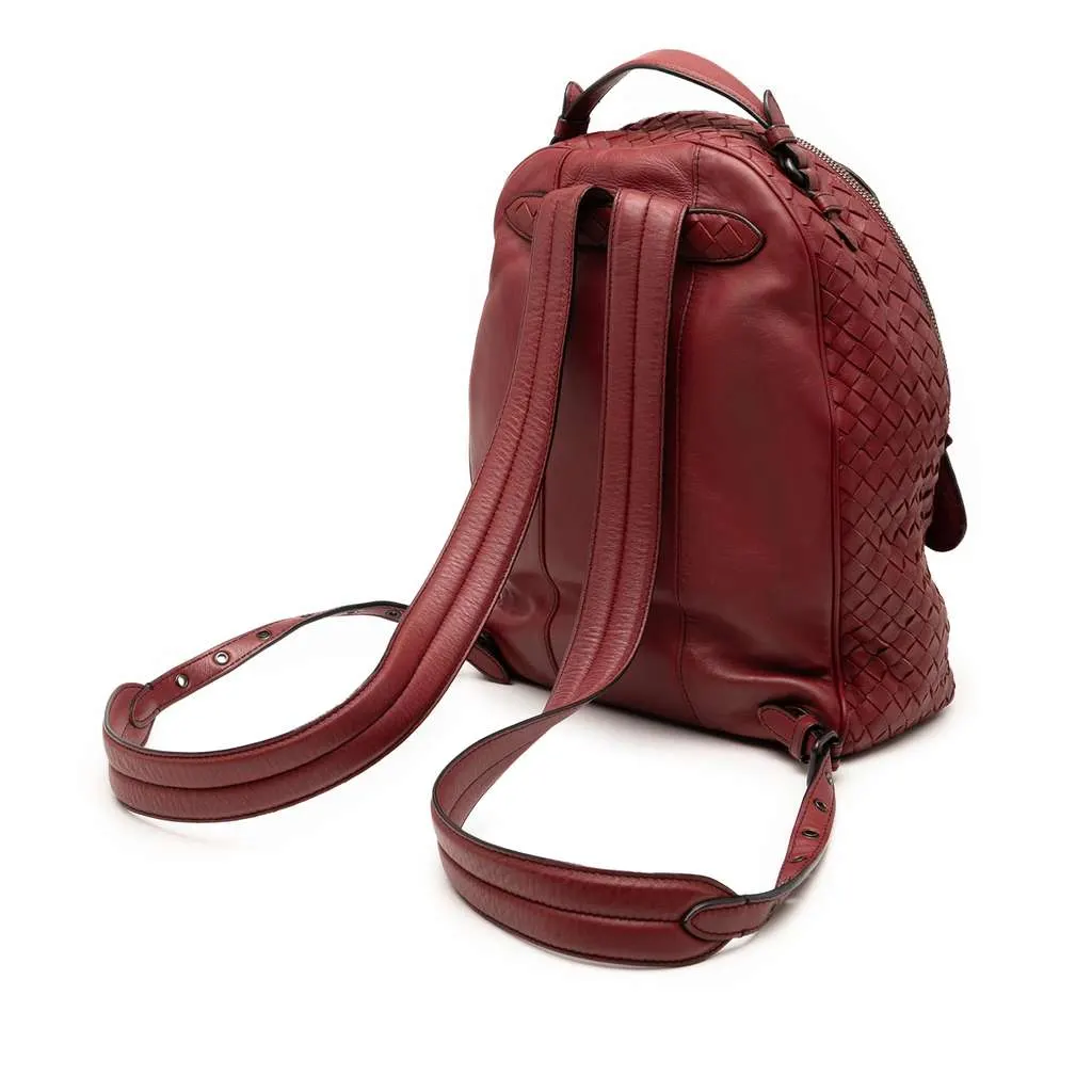 Bottega Veneta Nappa Intrecciato Backpack Red Leather Very good - Back View