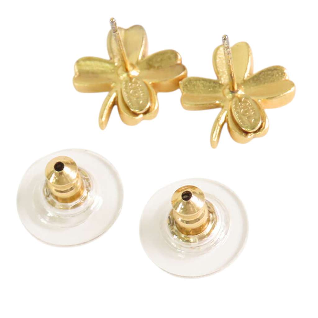 Chanel Gold Plated CC Clover Push Back Earrings - Back view