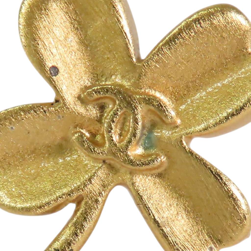 Chanel Gold Plated CC Clover Push Back Earrings - 4