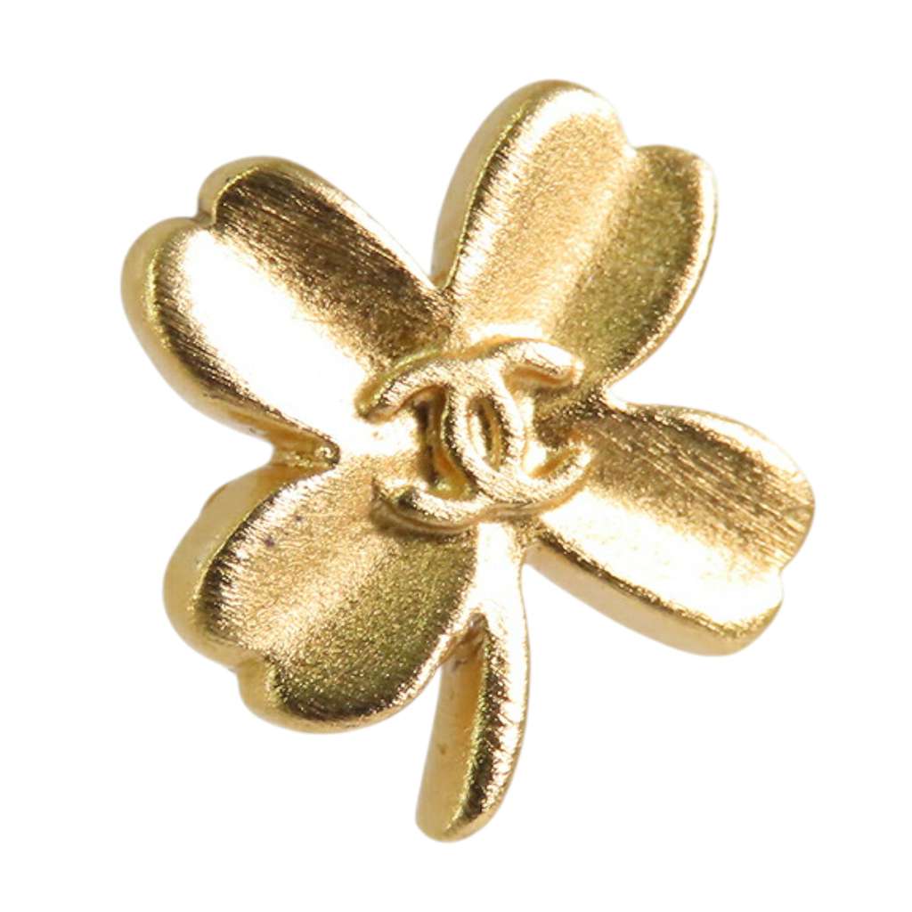 Chanel Gold Plated CC Clover Push Back Earrings - Side view