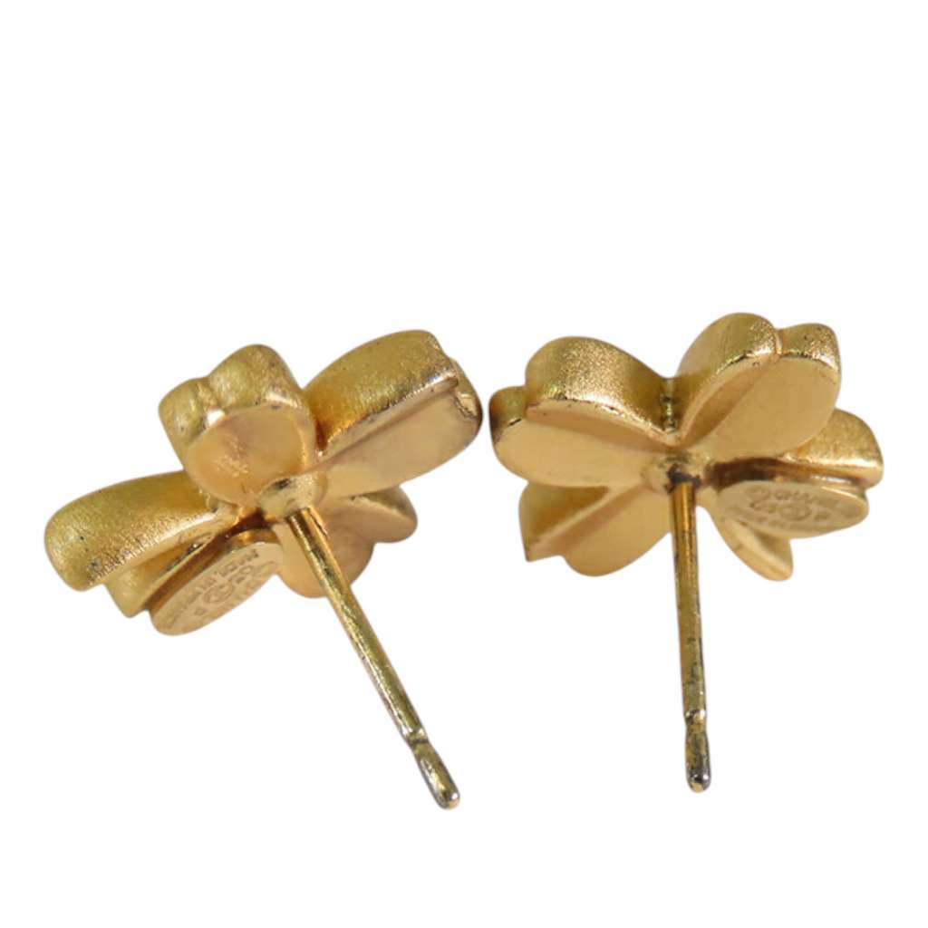 Chanel Gold Plated CC Clover Push Back Earrings - Detail 2
