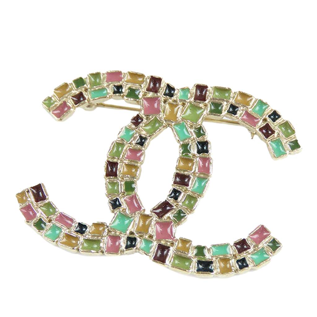 Chanel Gold Plated Enamel CC Brooch
