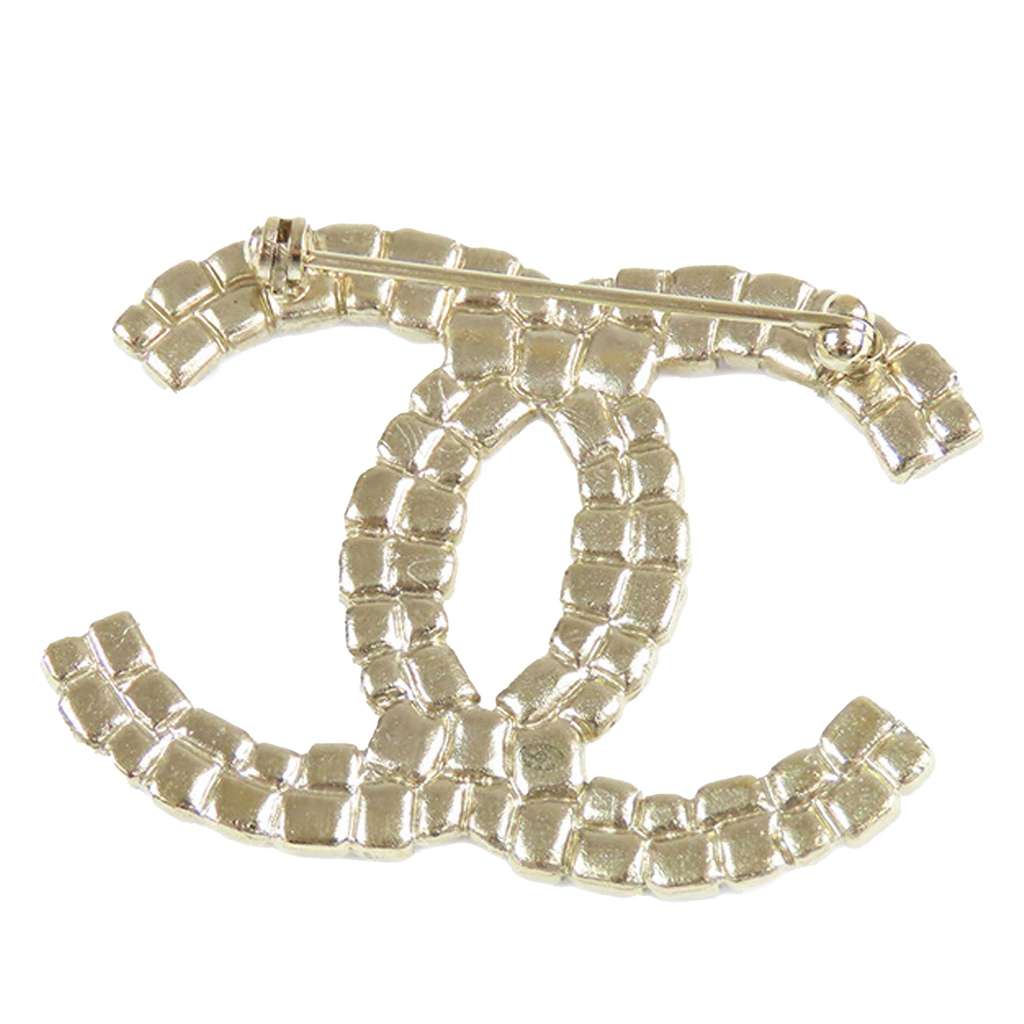 Chanel Gold Plated Enamel CC Brooch - Back view