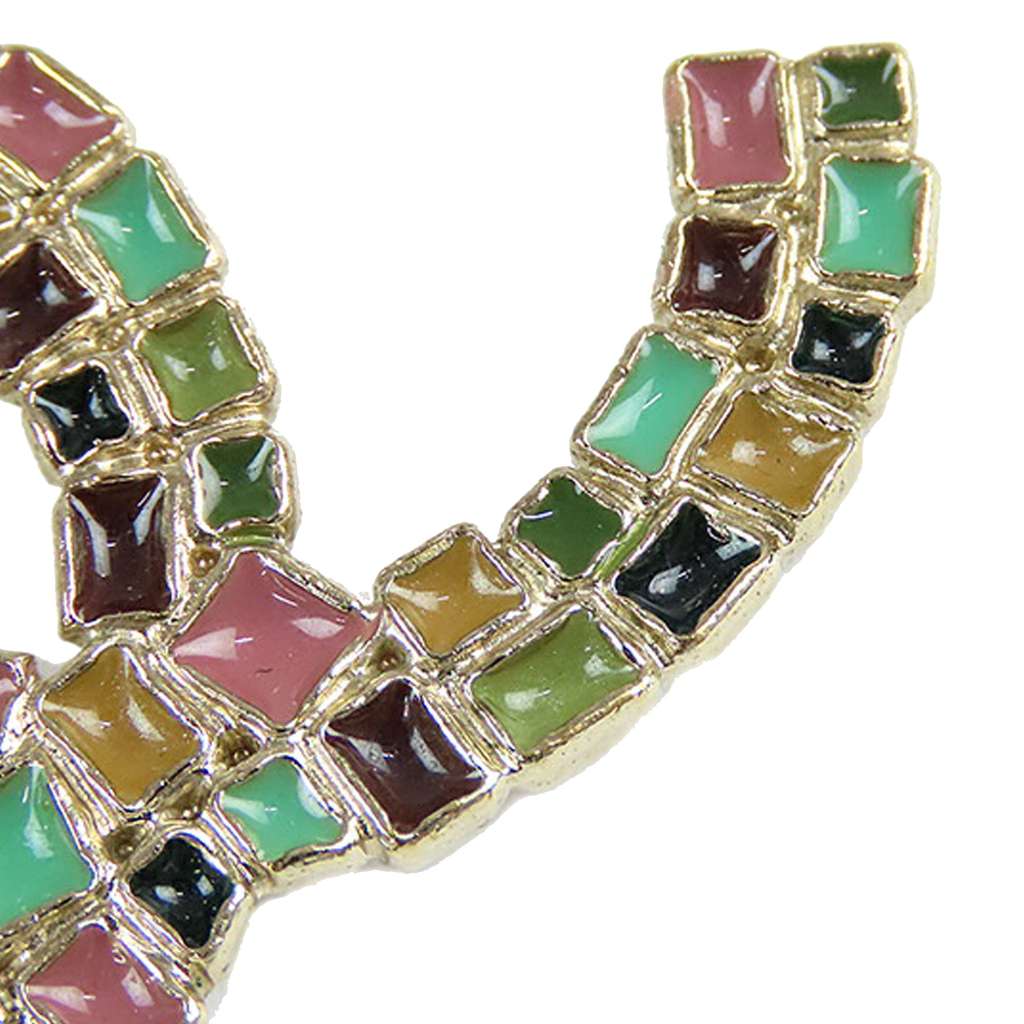 Chanel Gold Plated Enamel CC Brooch - Detail 1