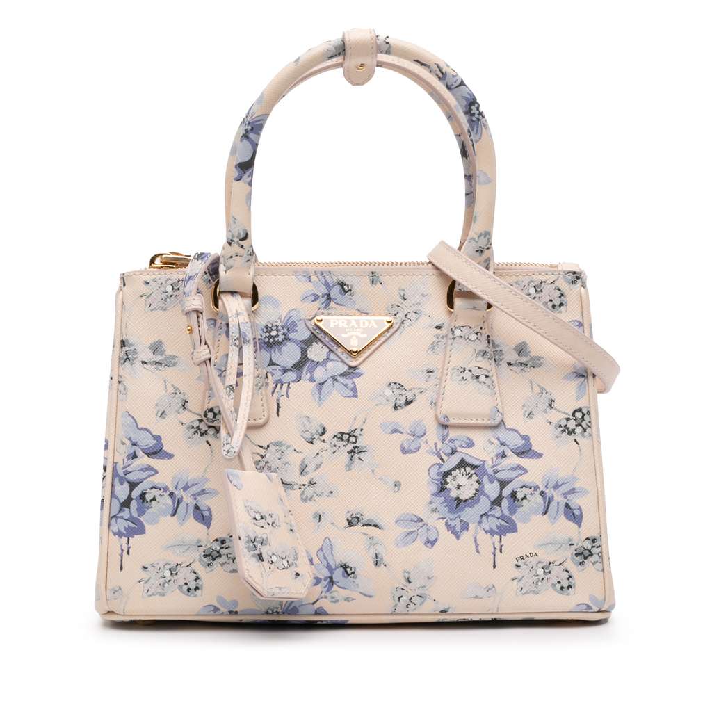 Prada Small Saffiano Lux Galleria Floral Print Double Zip Satchel