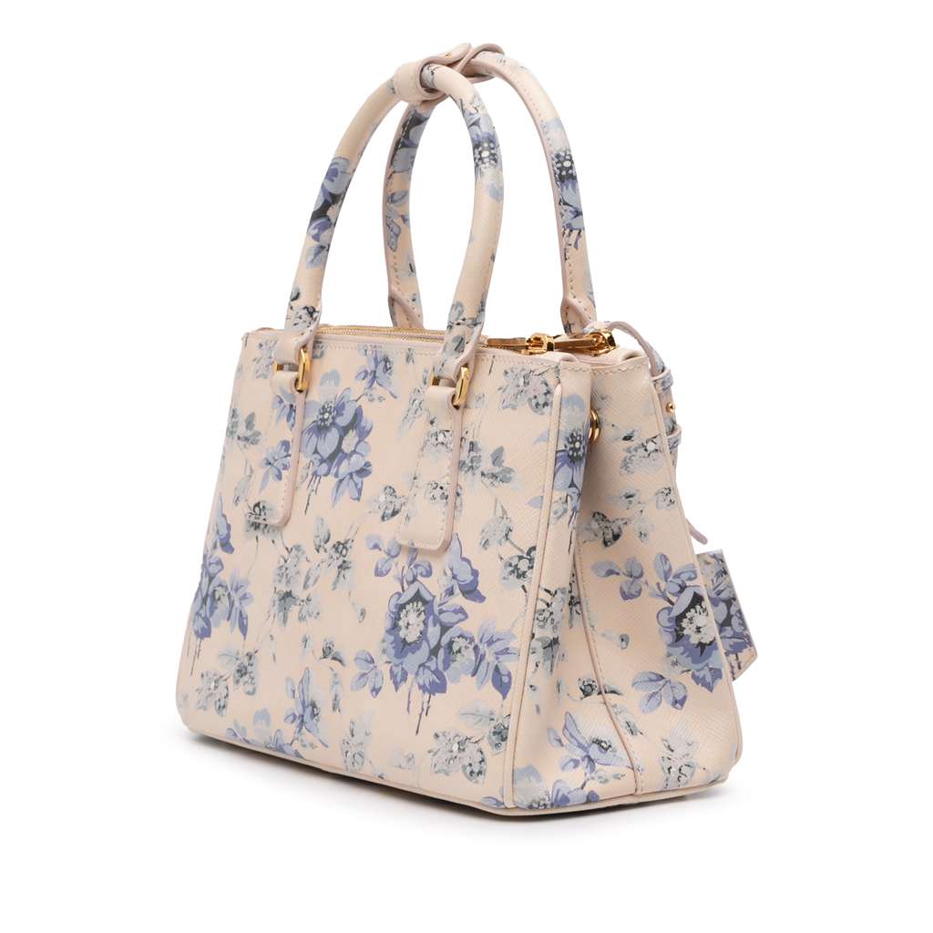 Prada Small Saffiano Lux Galleria Floral Print Double Zip Satchel - Back view