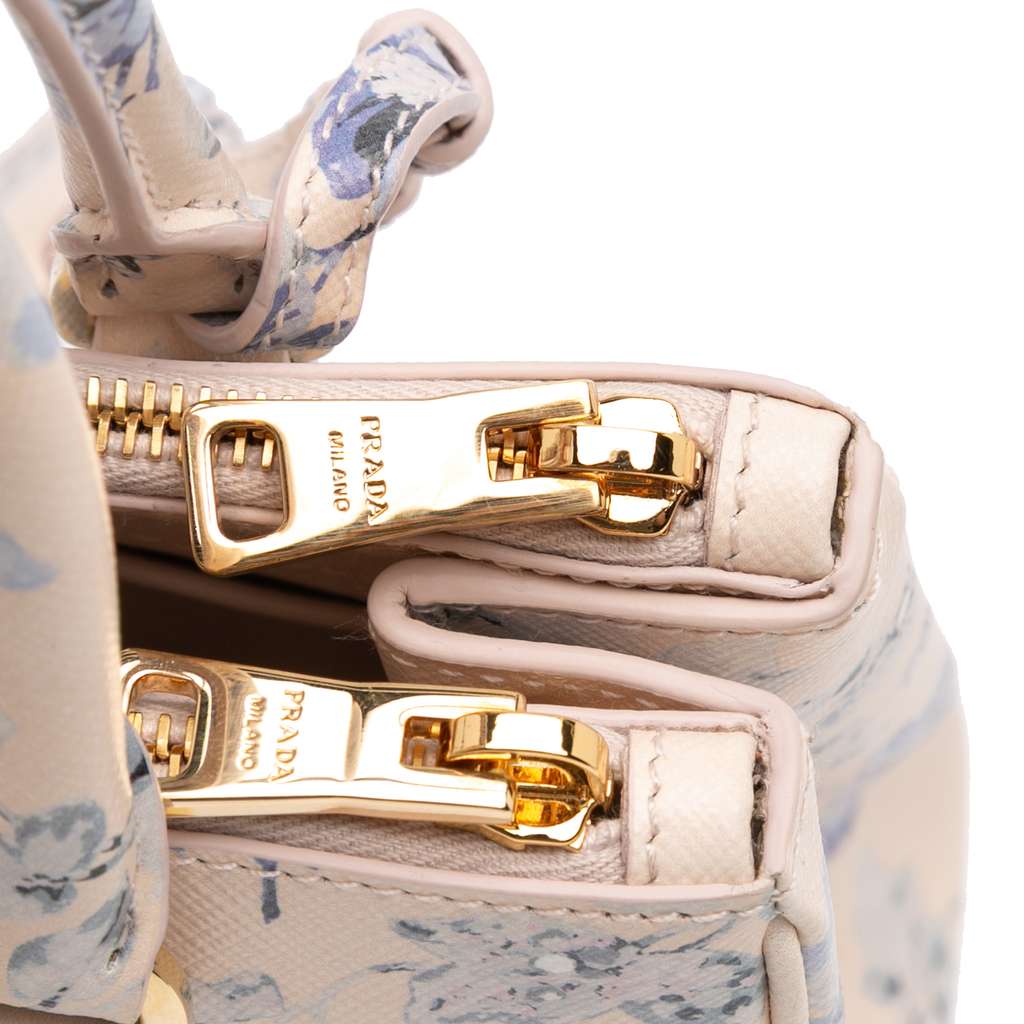 Prada Small Saffiano Lux Galleria Floral Print Double Zip Satchel - Detail 2