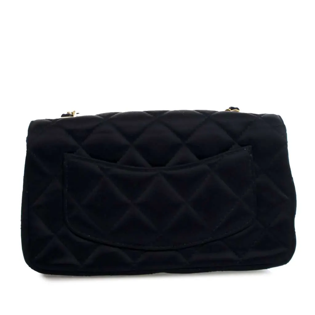 Chanel Extra Mini Rectangular Classic Satin Single Flap Black Satin Good - Back View